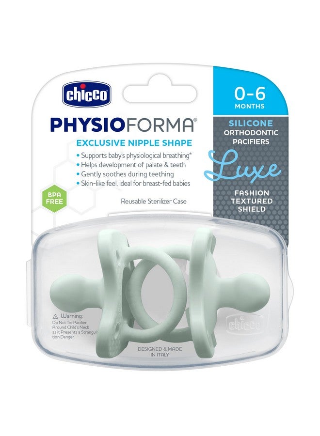 شيكو لهاية شيكو فيزيوفورما لوكس المصنوعة من السيليكون، قطعة واحدة، للأطفال من عمر ٠-٦ أشهر | غطاء أنيق مزخرف | خالية من البيسفينول أ واللاتكس | علبة تعقيم قابلة لإعادة الاستخدام | لون نعناعي، عبوة من قطعتين - Image 1