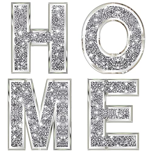 ZOLAPI 4 pcs Independent Letters Home.Glam Crystal Diamond Letters.Silver Mirror Glass Home Decoration for Wall, Fireplace, Bookshelf and Table. - Image 1
