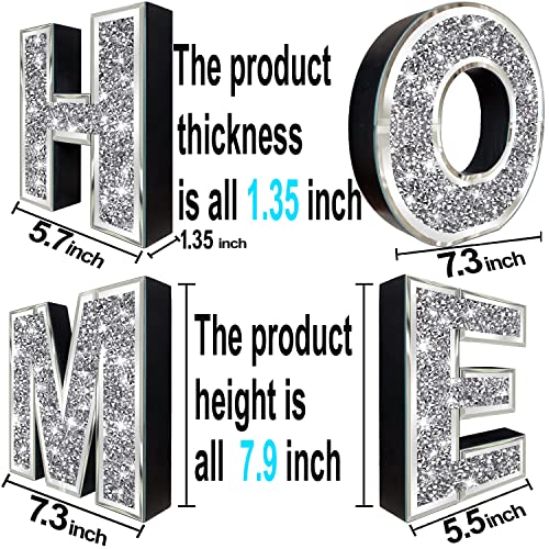 ZOLAPI 4 pcs Independent Letters Home.Glam Crystal Diamond Letters.Silver Mirror Glass Home Decoration for Wall, Fireplace, Bookshelf and Table. - Image 2