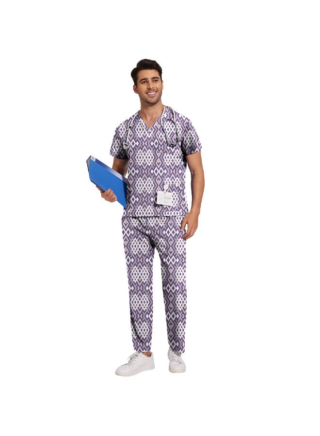 NIBEMINENT Scrub Set Men Casual Short-sleeved Pet Nurse Work Clothes Cartoon Print V-neck Dentist Work Uniform Practical Pocket - Image 4