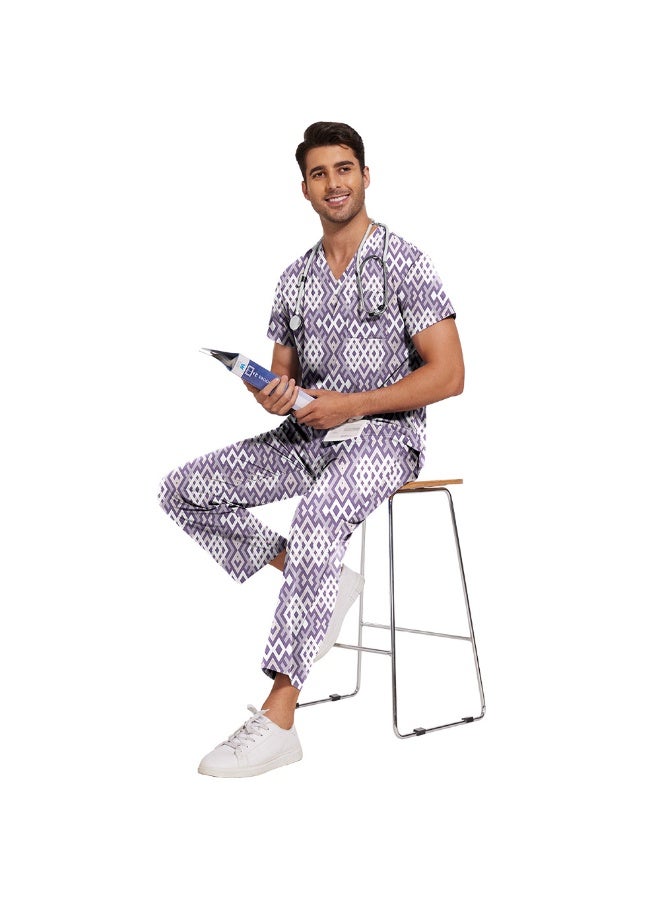 NIBEMINENT Scrub Set Men Casual Short-sleeved Pet Nurse Work Clothes Cartoon Print V-neck Dentist Work Uniform Practical Pocket - Image 3