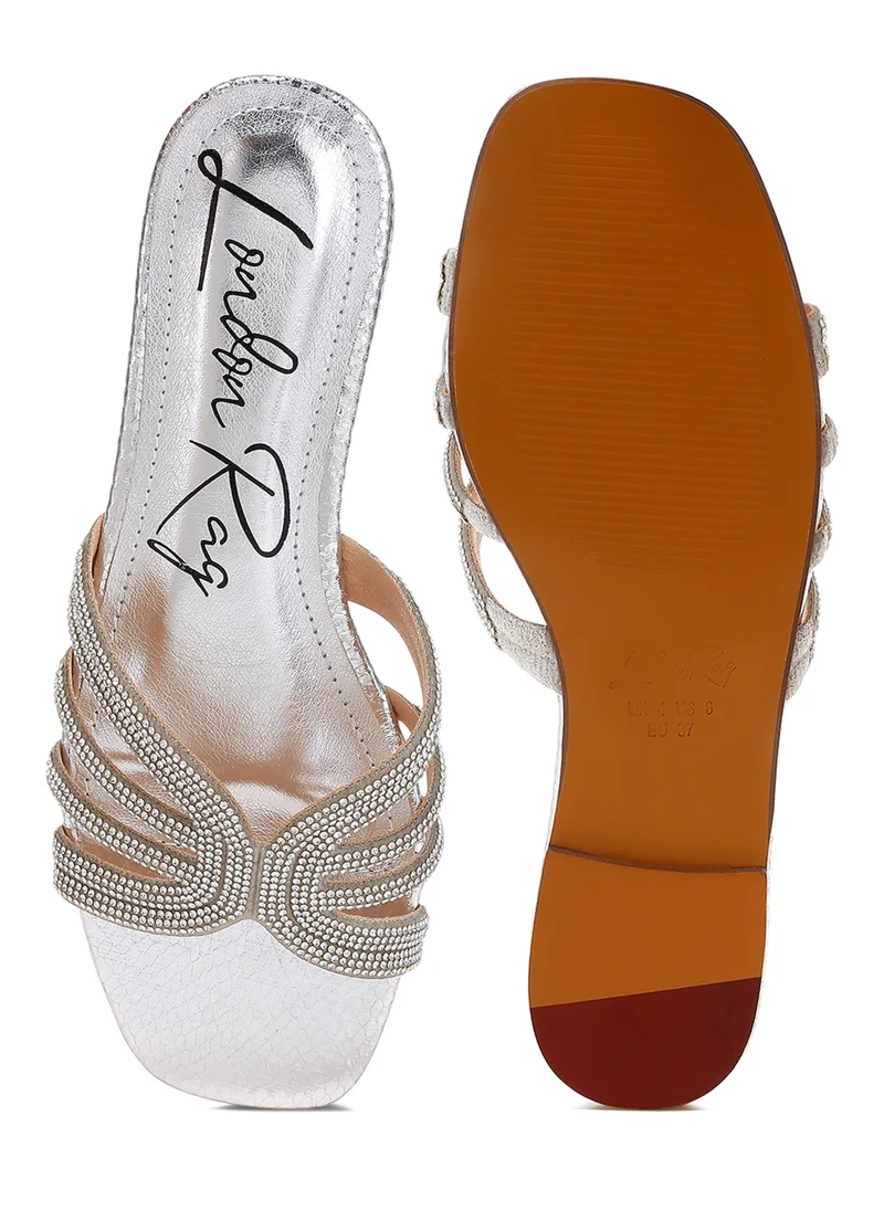 London Rag Silver Rhinestone Cut Out Flats