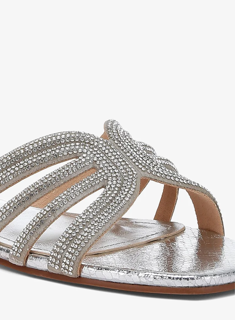 London Rag silver Silver Rhinestone Cut Out Flats for Women | Best Price UAE