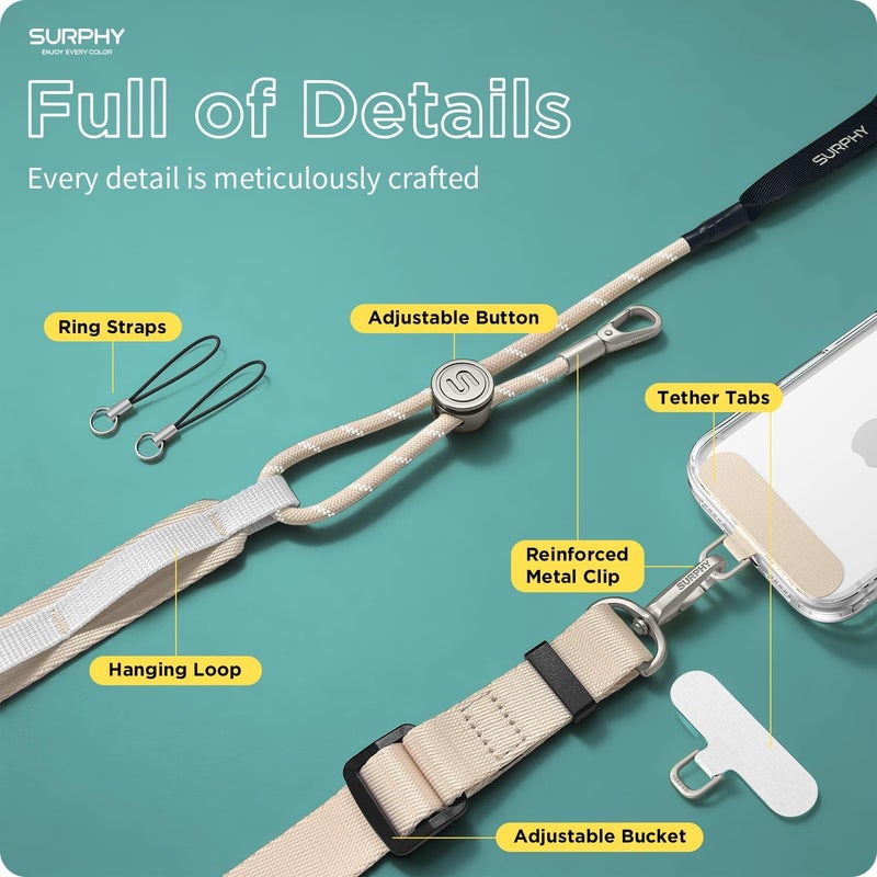Surphy Luminous Phone Lanyard Crossbody with Tether Tab, Two-Color Adjustable Phone Strap Anti Theft Cellphone Lanyard - Image 2