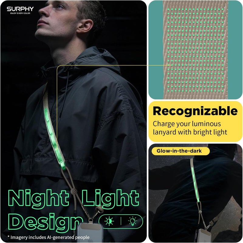 Surphy Luminous Phone Lanyard Crossbody with Tether Tab, Two-Color Adjustable Phone Strap Anti Theft Cellphone Lanyard - Image 3
