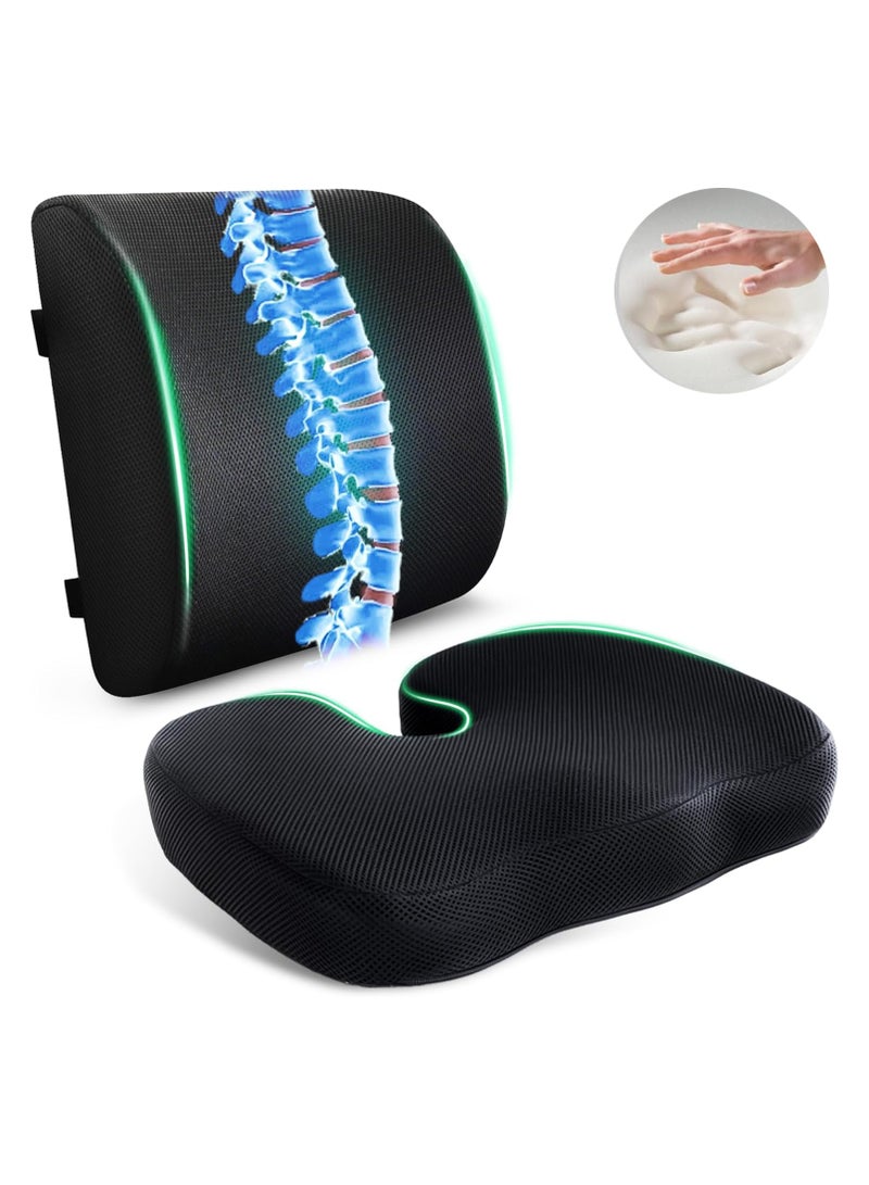 كينجمازي كرسي المكتب وسادة ودعم الظهر لكرسي المكتب, وسادة الدعم القطني, رغوة الذاكرة, الجلوس ضد الانزلاق والراحة الظهر للألعاب, وسادة مقعد السيارة, كرسي وسادة أسود - Image 1