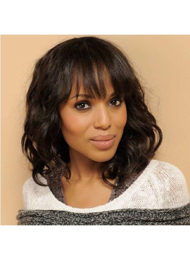 PANEWAY Short Human Hair Wigs with Bangs Brazilian Body Wave Virgin Human Hair Wigs for Black White Women Short Wavy Bob Wigs with Bangs 12 Inch - Image 1