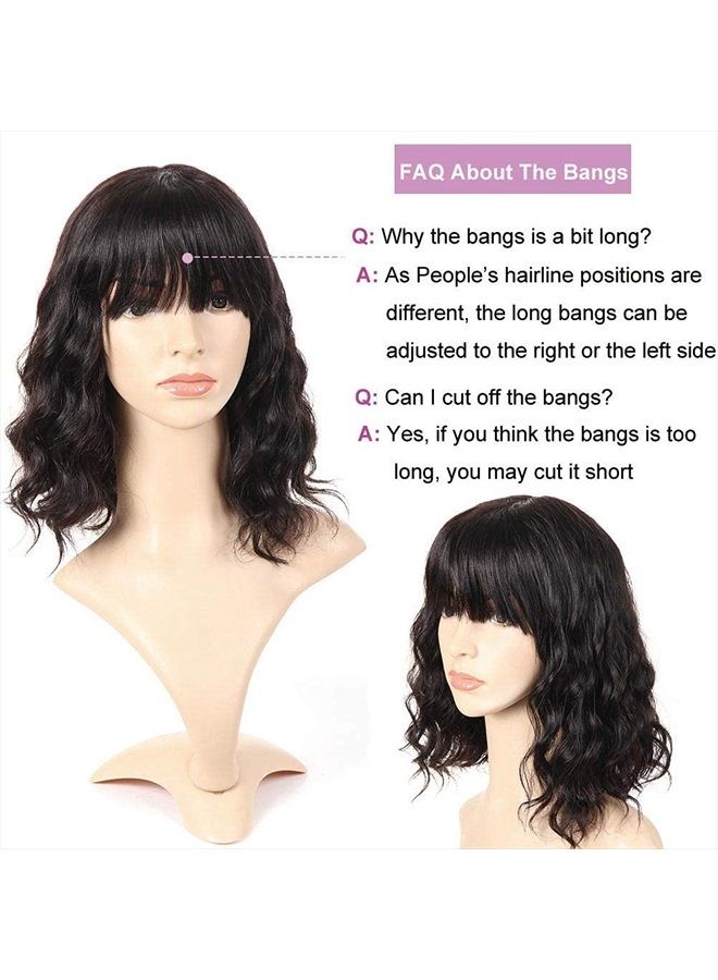 PANEWAY Short Human Hair Wigs with Bangs Brazilian Body Wave Virgin Human Hair Wigs for Black White Women Short Wavy Bob Wigs with Bangs 12 Inch - Image 5