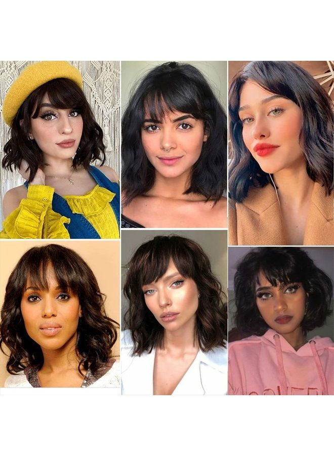PANEWAY Short Human Hair Wigs with Bangs Brazilian Body Wave Virgin Human Hair Wigs for Black White Women Short Wavy Bob Wigs with Bangs 12 Inch - Image 3
