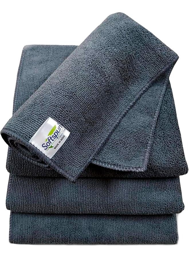 SOFTSPUN Microfiber Cloth - 4 pcs - 40x40 cms - 340 GSM Grey- Thick Lint & Streak-Free Multipurpose Cloths - Automotive Microfibre Towels for Car Bike Cleaning Polishing Washing & Detailing - Image 1