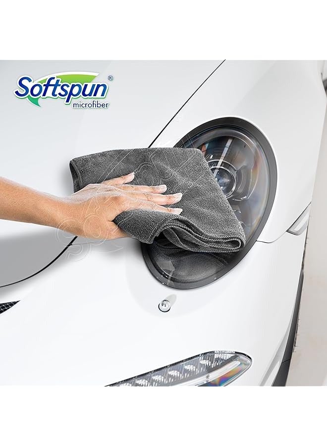SOFTSPUN Microfiber Cloth - 4 pcs - 40x40 cms - 340 GSM Grey- Thick Lint & Streak-Free Multipurpose Cloths - Automotive Microfibre Towels for Car Bike Cleaning Polishing Washing & Detailing - Image 3