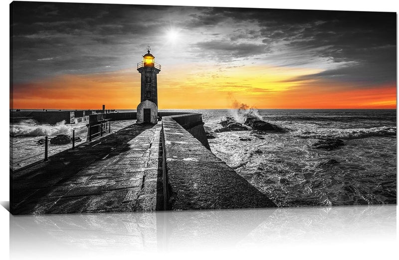 Kalormore Black and White Lighthouse Canvas Art - Image 1