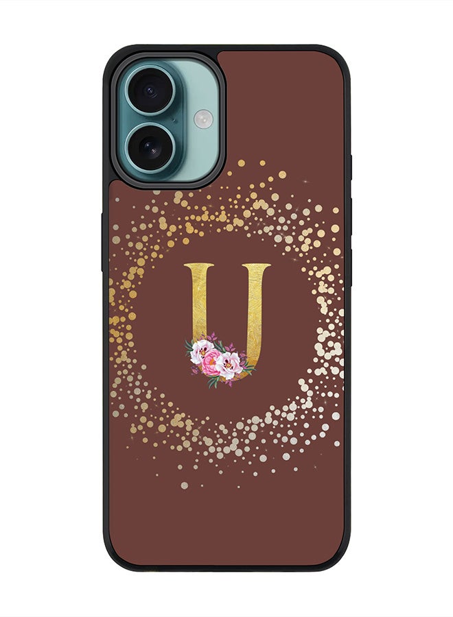 Stylizedd For iPhone 16 Plus Case [Compatible with MagSafe] Slim Magnetic cover Phone Case iPhone 16 Plus -Custom Monogram Floral - U (Brown ) - Image 1