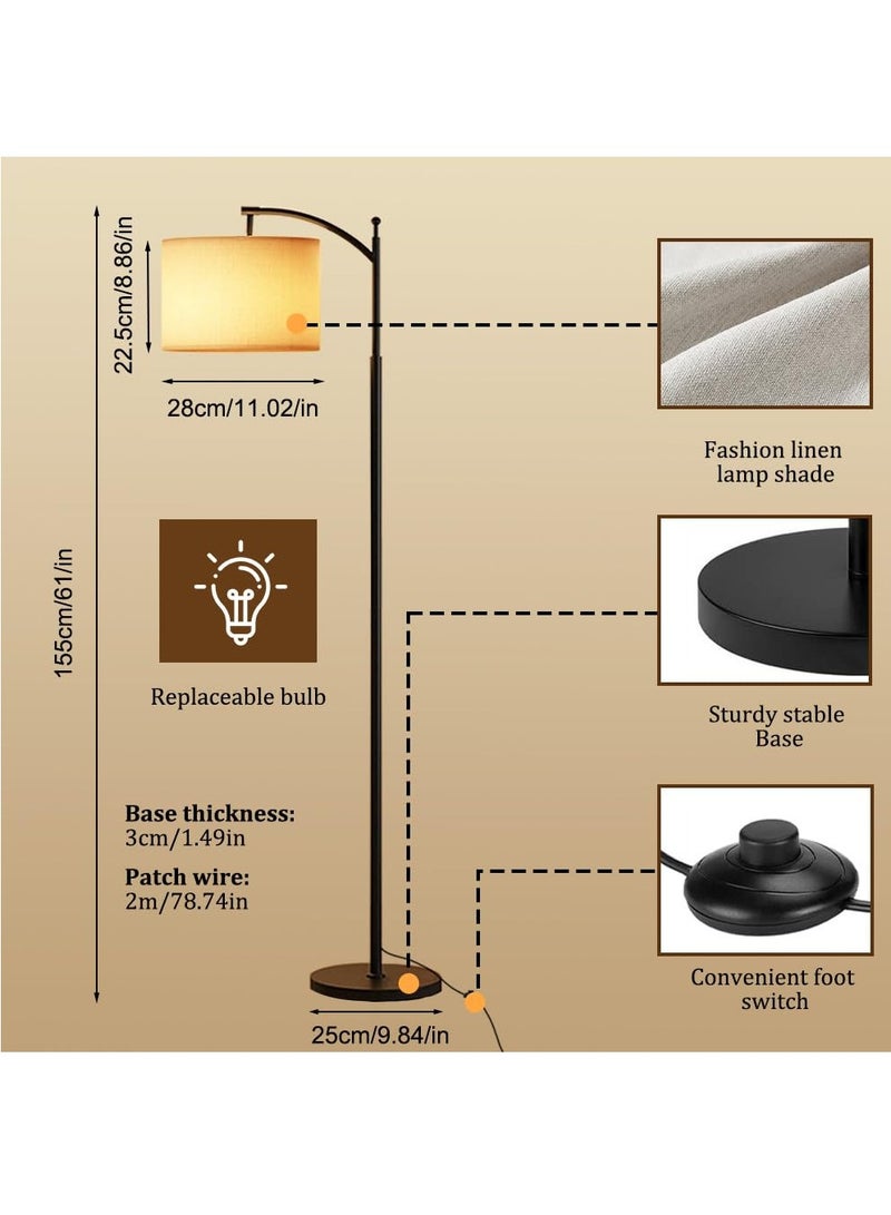 نكومي ابجورة أرضي قابل للتعتيم، مصباح أرضي منحني لغرفة المعيشة، مصباح عمودي عصري مع غطاء من الكتان، مصباح طويل لغرفة النوم أو المكتب أو غرفة الطعام (بيج) - Image 4