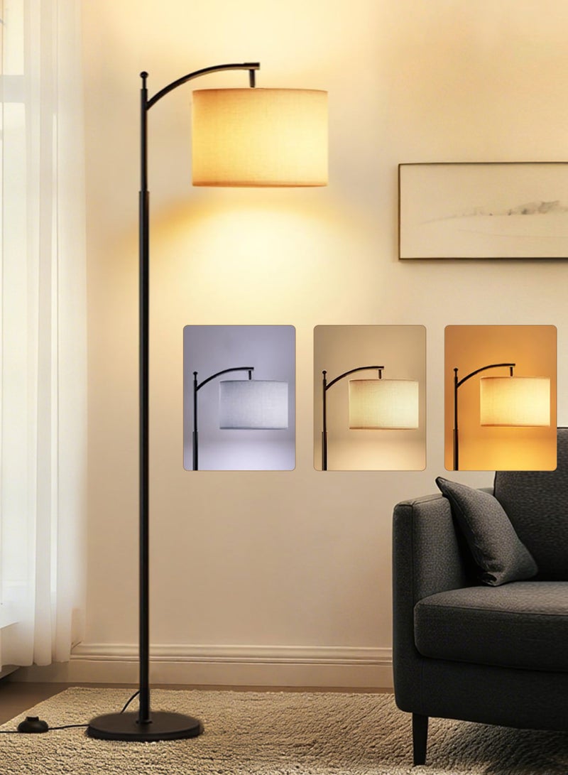 نكومي ابجورة أرضي قابل للتعتيم، مصباح أرضي منحني لغرفة المعيشة، مصباح عمودي عصري مع غطاء من الكتان، مصباح طويل لغرفة النوم أو المكتب أو غرفة الطعام (بيج) - Image 1