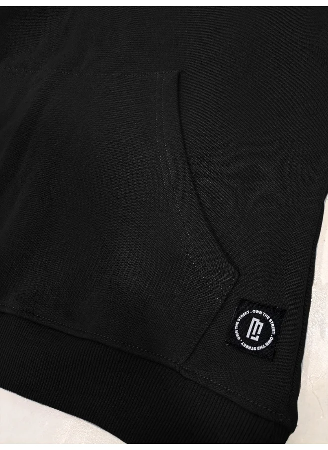مانياك Mens Solid High Neck Full Sleeve Black Fleece Fleece Sweatshirt