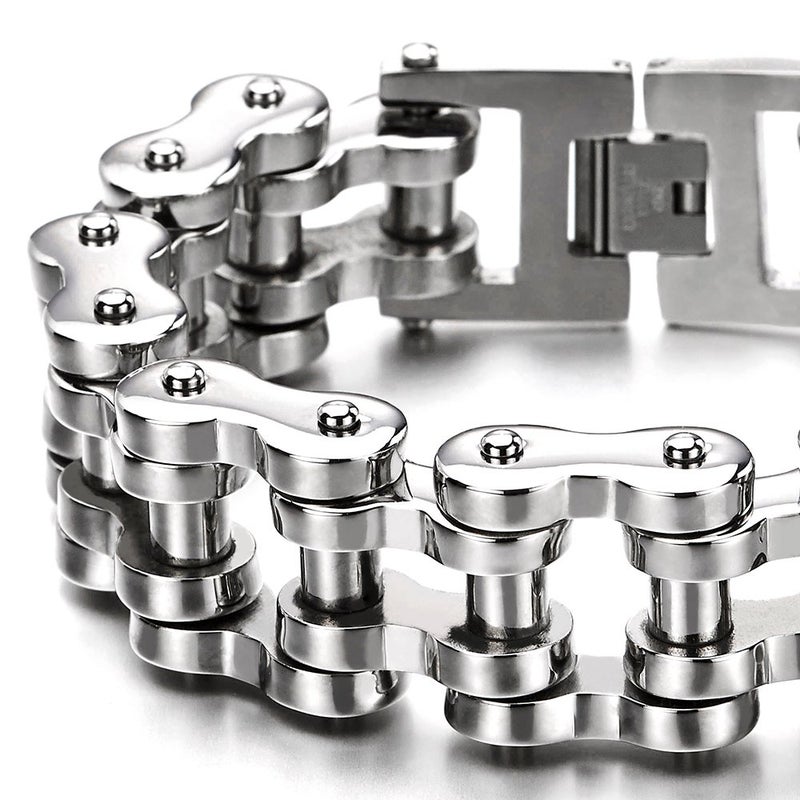 COOLSTEELANDBEYOND Heavy Sturdy Mens Motorcycle Chain Bike Chain Bracelet of Stainless Steel Silver Color Polished - Image 3