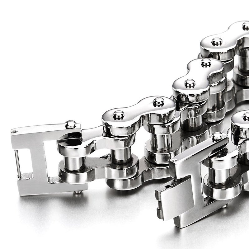 COOLSTEELANDBEYOND Heavy Sturdy Mens Motorcycle Chain Bike Chain Bracelet of Stainless Steel Silver Color Polished - Image 5