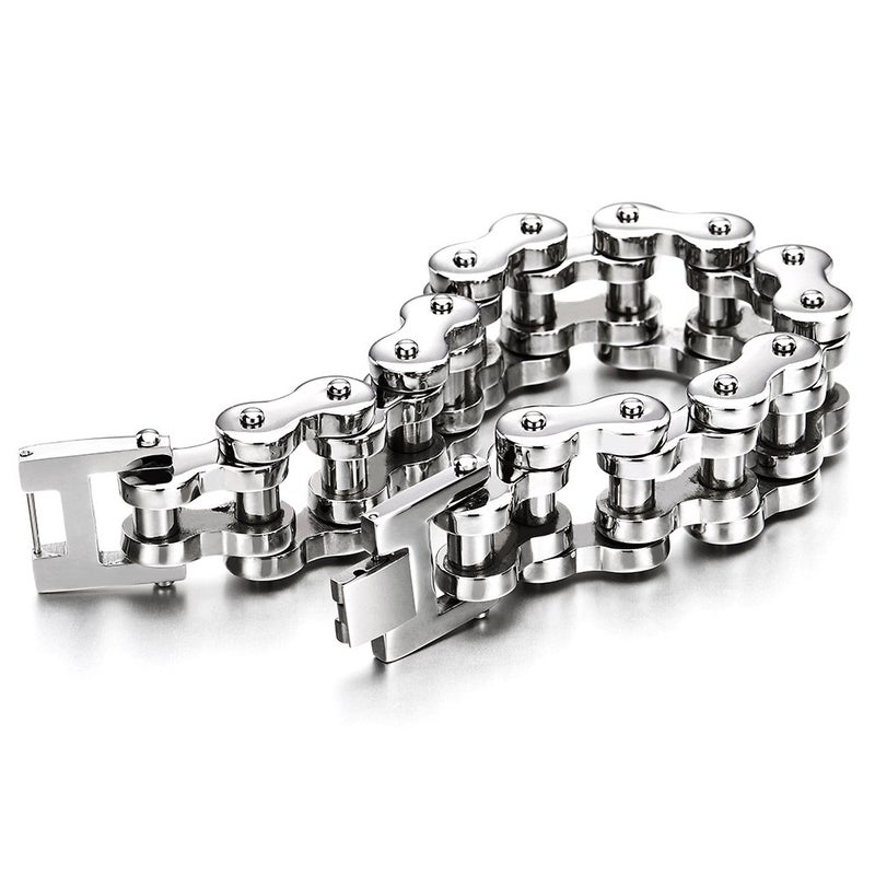 COOLSTEELANDBEYOND Heavy Sturdy Mens Motorcycle Chain Bike Chain Bracelet of Stainless Steel Silver Color Polished - Image 4