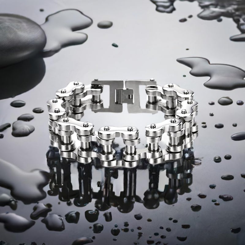 COOLSTEELANDBEYOND Heavy Sturdy Mens Motorcycle Chain Bike Chain Bracelet of Stainless Steel Silver Color Polished - Image 2