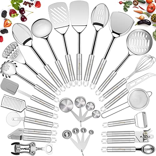 Fungun Stainless Steel Kitchen Utensil Set- Fungun 28 Pcs Cooking Nonstick Cookware Set with Spatula - Best Gadgets Tools Kitchen Accessories - Image 1