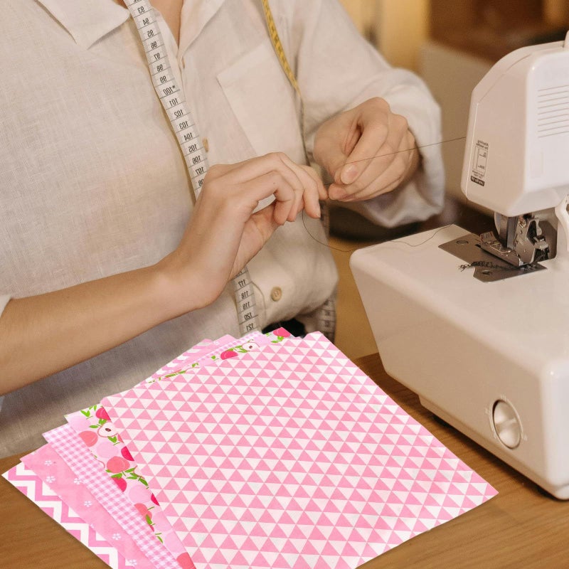 5 Cotton Quilting Fabric Sheets 25x25cm Fruit Print Pink Patchwork Cloth for Sewing DIY - Image 3