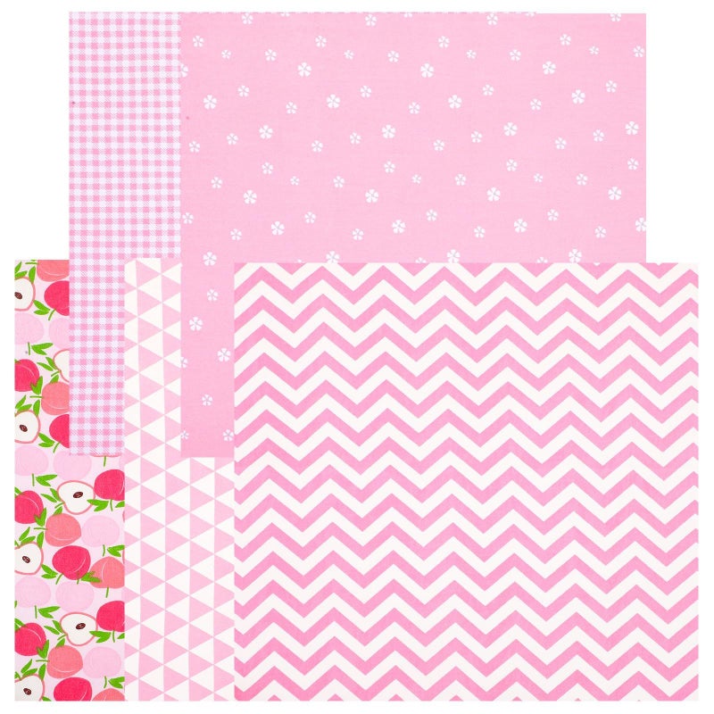 5 Cotton Quilting Fabric Sheets 25x25cm Fruit Print Pink Patchwork Cloth for Sewing DIY - Image 2