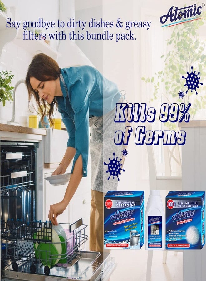 ATOMIC Dishwasher Starter (Combo Pack OF 2) - Dishwasher Detergent Powder 2 X 900 GM + Dishwasher Salt 2 X 900 GM + Dishwasher Rinse Aid Liquid 2 X 400ml - Image 2