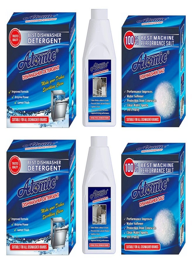 ATOMIC Dishwasher Starter (Combo Pack OF 2) - Dishwasher Detergent Powder 2 X 900 GM + Dishwasher Salt 2 X 900 GM + Dishwasher Rinse Aid Liquid 2 X 400ml - Image 1