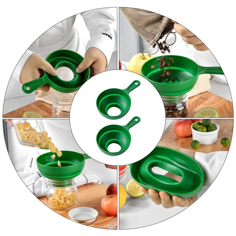 مجموعة من اثنين من القمع الأخضر القابل للطي ذو الفوهة الواسعة لتوزيع الزيوت السائلة في المطبخ والتعليب وملء الزجاجات - Image 4