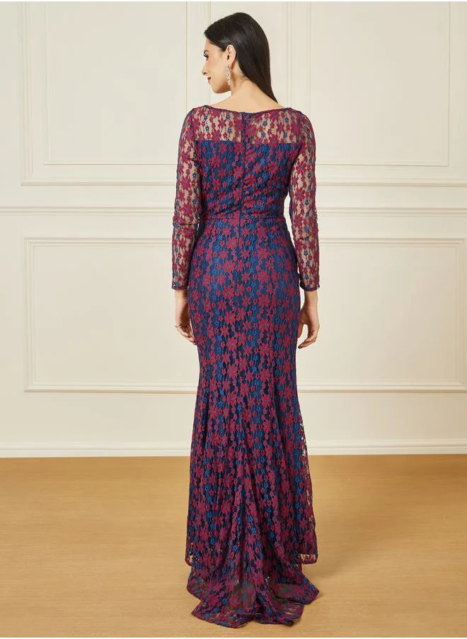 Styli Embroidered Floral Lace Insert Maxi Dress