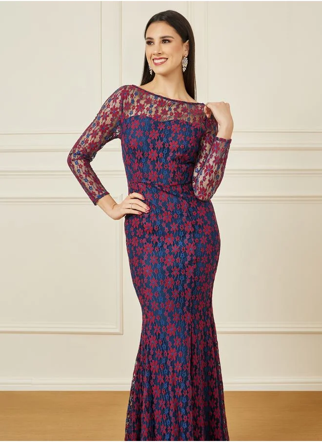 Styli Embroidered Floral Lace Insert Maxi Dress