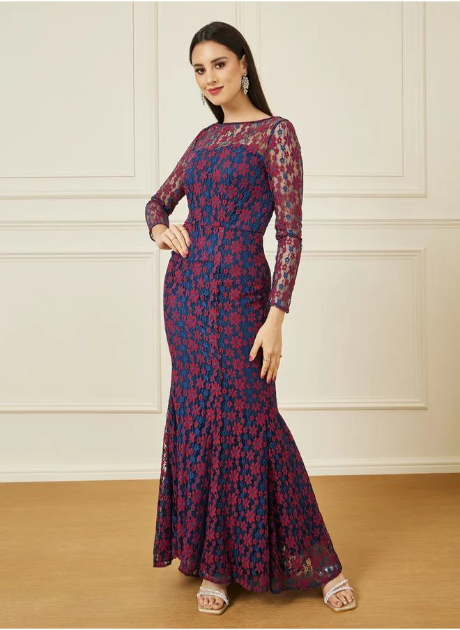 Styli Embroidered Floral Lace Insert Maxi Dress