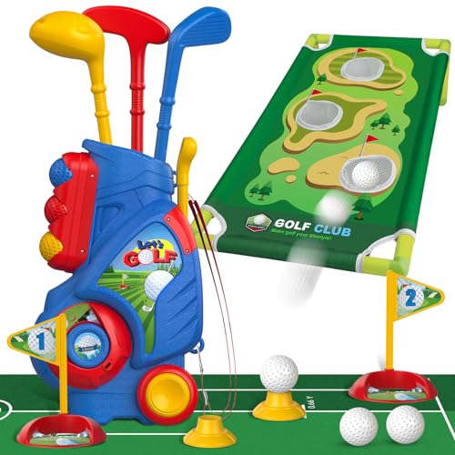 Liberry Toddler Golf Set for 2 3 4 5 Years Old Boys Girls Upgraded Kids Golf Cart with Golf Cornhole Board Putting Mat Indoor and Outdoor Golf Toys Birthday Gifts - Image 1