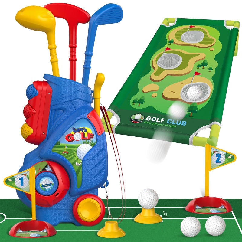 Liberry Toddler Golf Set for 2 3 4 5 Years Old Boys Girls Upgraded Kids Golf Cart with Golf Cornhole Board Putting Mat Indoor and Outdoor Golf Toys Birthday Gifts - Image 2