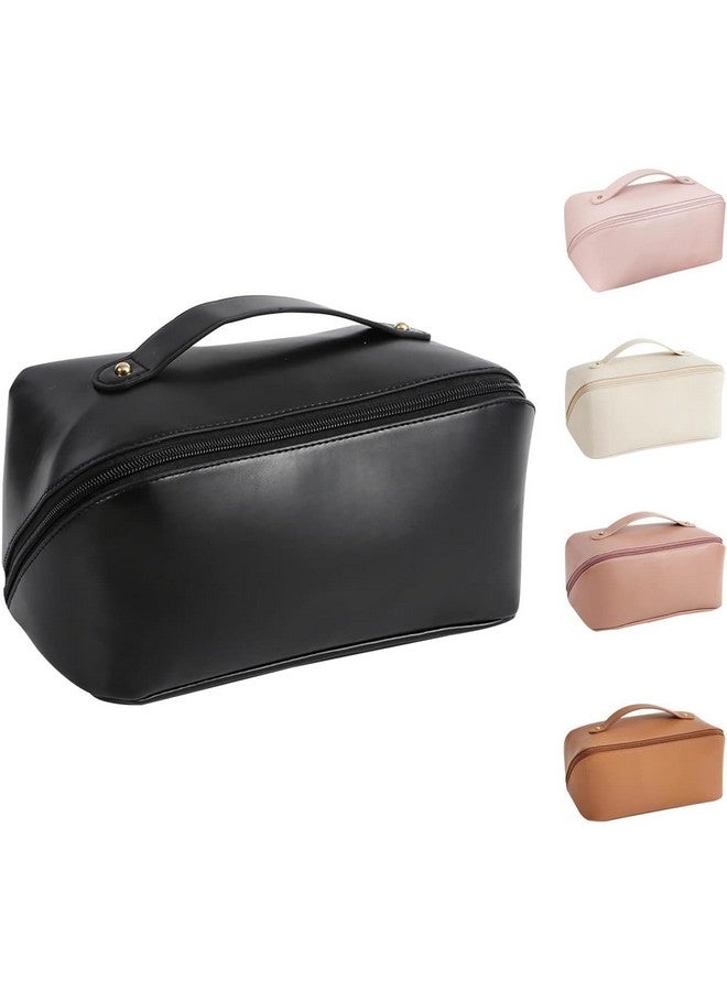 PRAMANTA Makeup Organizer Bag for Women and Girls, Portable Artist Makeup Storage Bag, PU Leather Cosmetic Bag, 24 * 12 * 12 cm (1Pcs) (Black) - Image 1