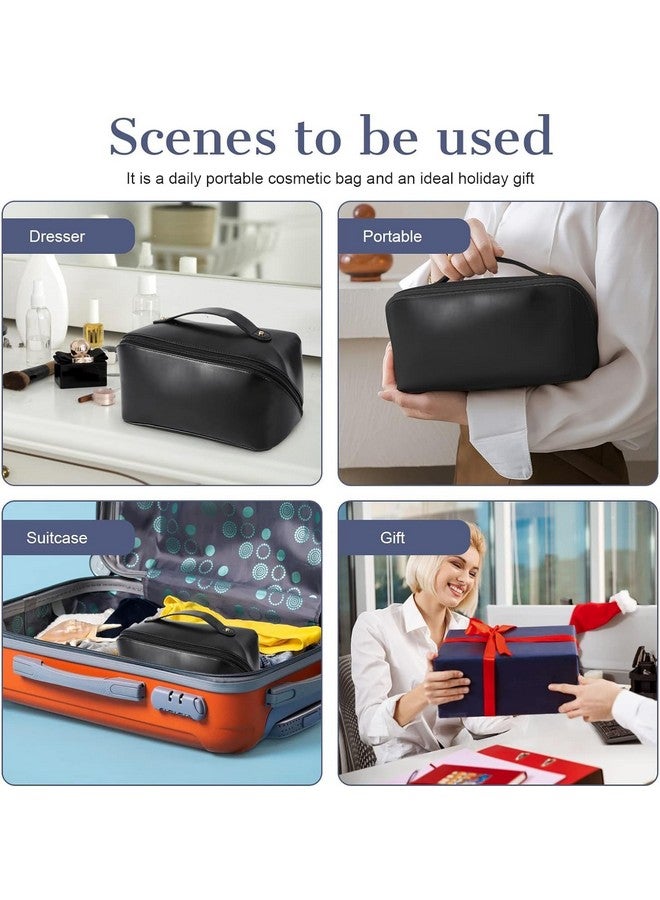 PRAMANTA Makeup Organizer Bag for Women and Girls, Portable Artist Makeup Storage Bag, PU Leather Cosmetic Bag, 24 * 12 * 12 cm (1Pcs) (Black) - Image 3
