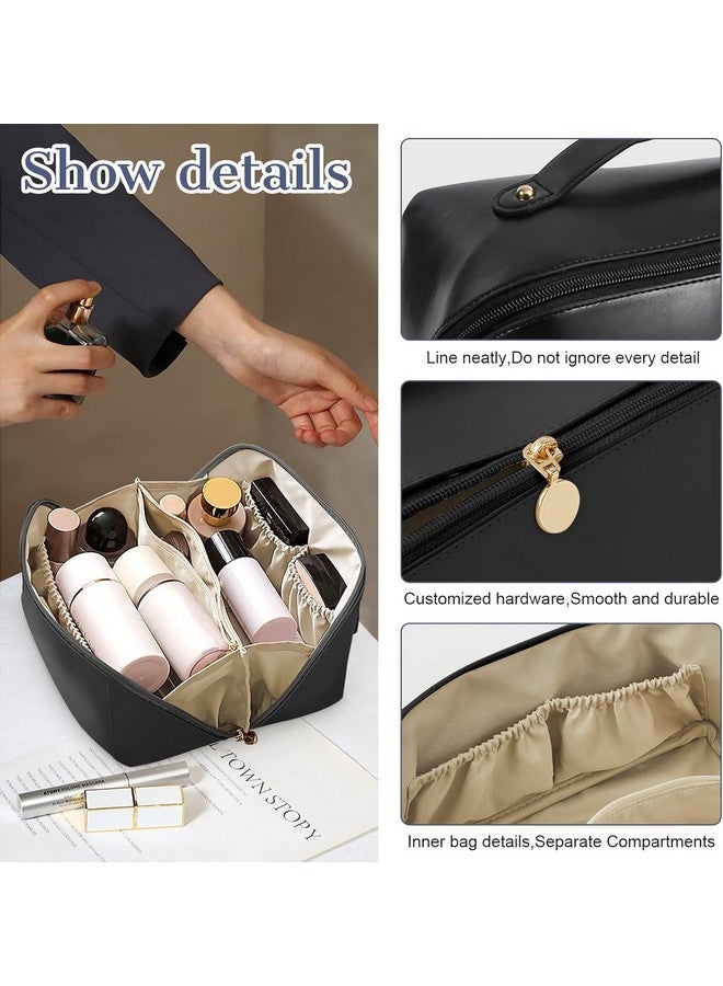 PRAMANTA Makeup Organizer Bag for Women and Girls, Portable Artist Makeup Storage Bag, PU Leather Cosmetic Bag, 24 * 12 * 12 cm (1Pcs) (Black) - Image 4