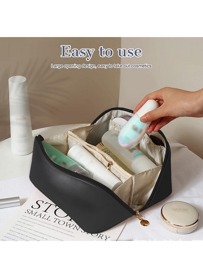 PRAMANTA Makeup Organizer Bag for Women and Girls, Portable Artist Makeup Storage Bag, PU Leather Cosmetic Bag, 24 * 12 * 12 cm (1Pcs) (Black) - Image 5