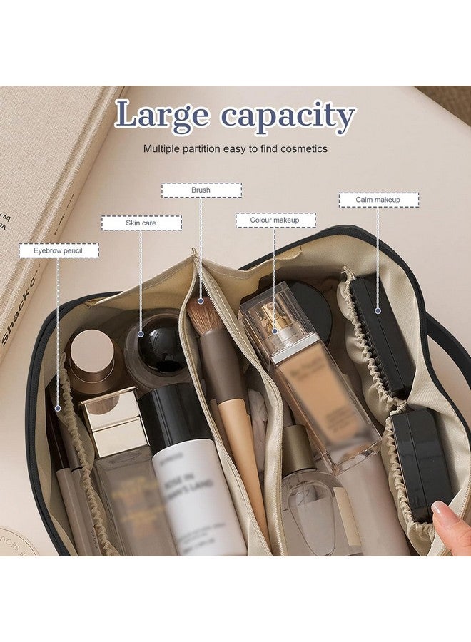 PRAMANTA Makeup Organizer Bag for Women and Girls, Portable Artist Makeup Storage Bag, PU Leather Cosmetic Bag, 24 * 12 * 12 cm (1Pcs) (Black) - Image 2