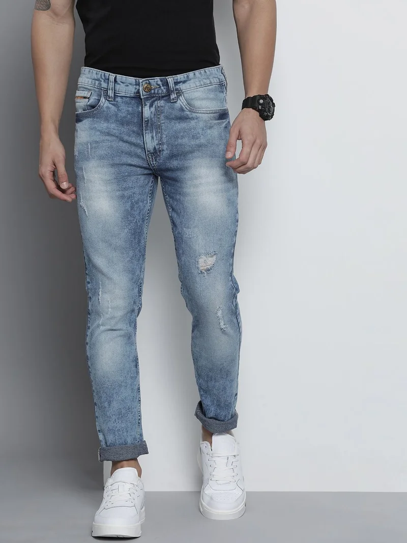 Men Slim Fit Placement Print Mid-Rise Stretchable Jeans