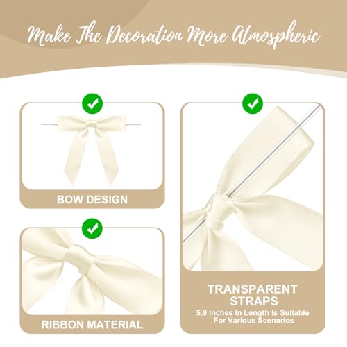 Sokfone Satin Ribbon Beige Bow Decor 2.5" Premade Beige Twist Tie Bows for Gift Wrapping Bow for Treat Bags Party Favors Wedding Decorations - 50 Counts - Image 4