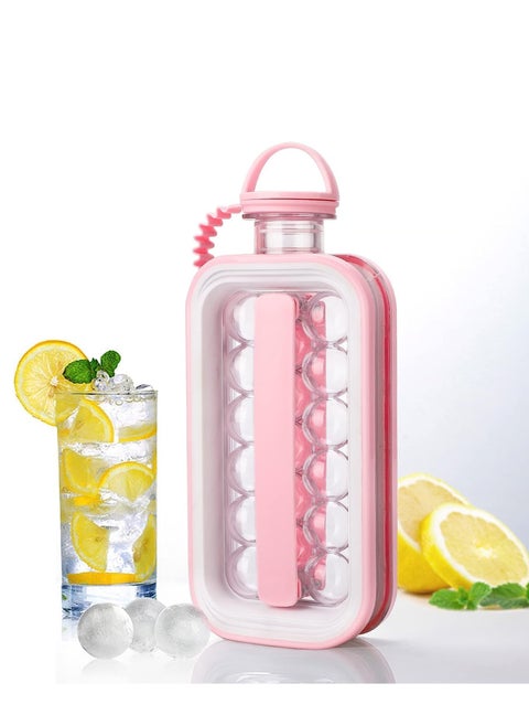 Altheqa Ice Cube Trays Portable Ice Ball Maker - Kettle With 17 Grids Flat Body Lid Cooling Ice Pop/Cube Molds Pink