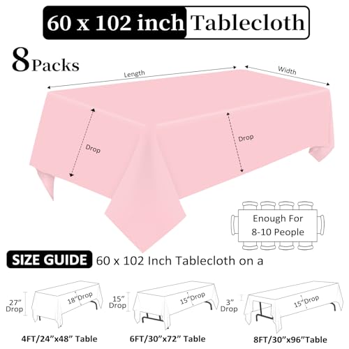 Heneger 8 Pack Pink Tablecloth 60 x 102 Inch Rectangular for 6 Foot Rectangle Tables Wrinkle Resistant Pink Table Cloth Washable Polyester Fabric for Holiday Buffet Wedding Party Banquet - Image 3
