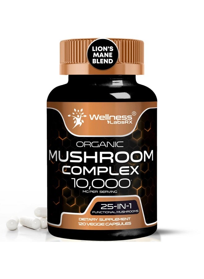 WELLNESS LABSRX Mushroom Supplement Capsules 10:1 Extract, Mushroom Complex Capsules 1000mg, Lions Mane Supplement with Turkey Tail, Cordyceps, Reishi - 120 Count - Image 1