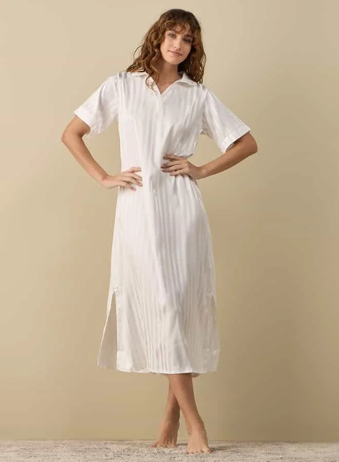 Splash FAV Striped Jacquard Satin Sleepshirt with Short Sleeves