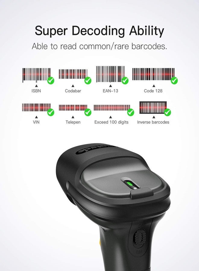 Inateck Super Wireless Barcode Scanner, Transmission Range Up to 330ft, Wireless Adapter and Build-in Bluetooth, Working Time Approx. 30 Days, with Vibrating Function, Pro 7 - Image 2