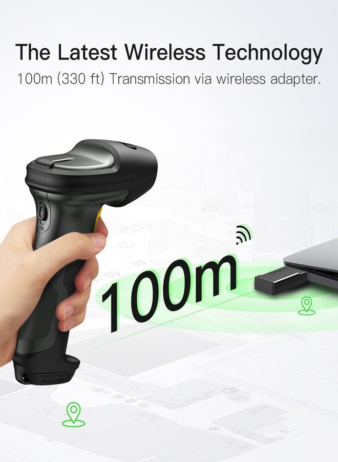 Inateck Super Wireless Barcode Scanner, Transmission Range Up to 330ft, Wireless Adapter and Build-in Bluetooth, Working Time Approx. 30 Days, with Vibrating Function, Pro 7 - Image 3