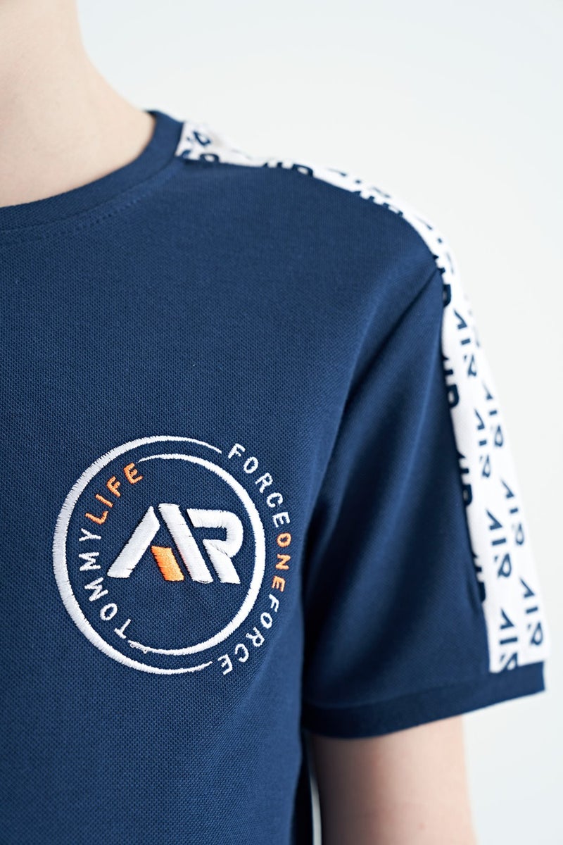 Tommy Life Indigo Shoulder Print Detailed Standard Pattern O Neck Boy T-Shirt - 11121 - Image 5