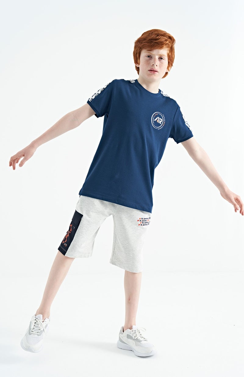 Tommy Life Indigo Shoulder Print Detailed Standard Pattern O Neck Boy T-Shirt - 11121 - Image 4